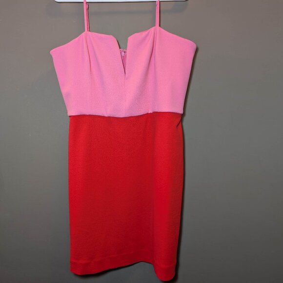 BCBG Colorblock Strapless Mini Dress in Pink and Fiery Orange, Size L - Picture 4 of 8